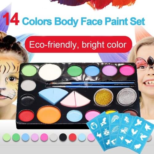 Body Face Painting Paint Kit Include 14 Color 2 Glitter 2 Brush 4 Sponge 2 Sheet Acrylic Sticker for Easter Cosplay Party Makeup