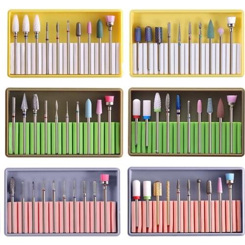 10pcs/Set Tungsten Nail Drill Accessories Bits Set Polishing Electric Manicure Machine Equipment Cuticle Clean Pedicure Tools