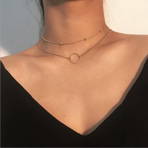 New Arrival 2021 Fashion Modern Choker Necklace Two Layers Round Necklaces Gold Color Necklace Choker Jewelry For Women