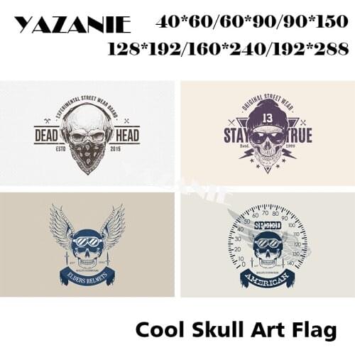 YAZANIE Any Size Single Double Sided Cool Helmets Skull Art Flags and Banners Speed Dashboard Skull Wing Skull Polyester Flags