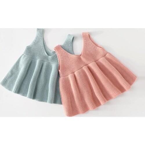 Baby girl fall winter clothes kids sweaters dress toddler girl clothes child baby V-neck sleeveless knitted sweater sweet dress