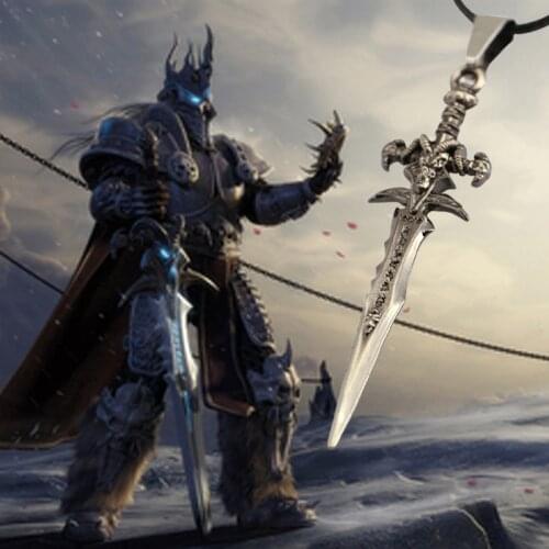 Game Jewelry Punk Gothic Necklace Frostmourne Espada Metal Pendants Choker Collar Figure Accessory Porte Men Boy Birthday Gift