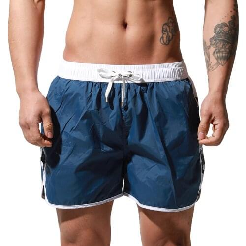 Swimming Trunks Men Solid Swimsuit with Tether Elastic Swimwear Quick Dry Beachwear Shorts Loose Boxer Breathable Bathing Pants