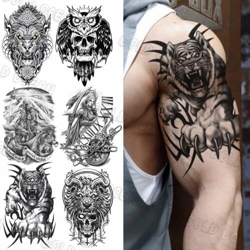 Half Sleeve Large Black Tiger Temporary Tattoos For Men Boys Realistic Devil Warrior Fake Tattoo Sticker Arm Thigh Body Tatoos