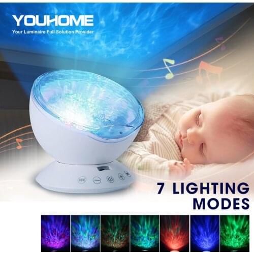 Ocean Wave Projector LED Night Light remote control built in music player speaker 7 color modes for party kids bedroom dropship