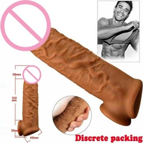 Realistic Penis Sleeve Male Reusable Condom Enlargement Delay Ejaculation Cock Ring Dildo Enhancer Sex Toys for Men
