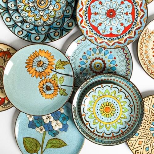 Creative Hand-painted Ceramic Plate Round Dish Home Western Steak Salad Dessert Cake Sushi Decoration Hanging