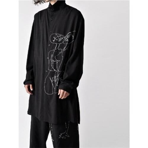 S-6XL! Large mens shirts The new printed embroidered mens shirt is ultra-loose, medium and long dark clothes