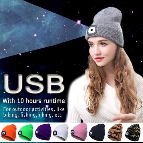 Bright LED Lighted Beanie Cap New Unisex Autumn Winter Warm Hat Flash headlight Outdoor Fishing Running Hands Free Riding Caps