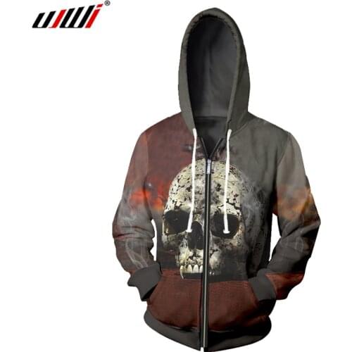 UJWI 2018 New Fashion 3D Print Skull Zipper Joggers Tops Cool Dark Souls Pullover Long Sleeve Hip Hop Zip Hoodies Harajuku