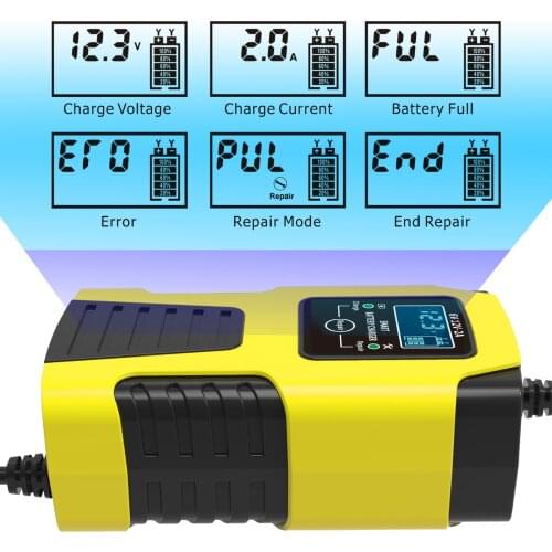 6V12V 2A 3-stage Automatic Smart Battery Charger Car Battery Charger Intelligent Fast Power Charging Pulse Repair Charger