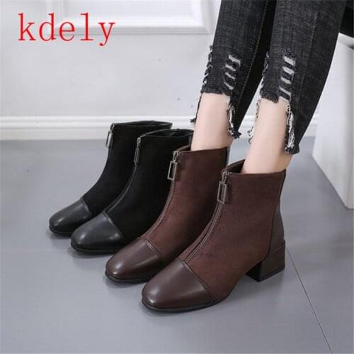 2020 NEW Black Brown Western Ankle Boots Women PU Leather High Heel Booties Heels Short Motorcycle Shoes Ankle Boots 35-42