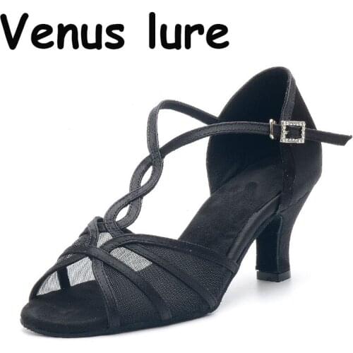 6CM Mid Heel Women Dance Shoes Latin Woman Ballroom Latino Dancing Shoes Wedding Party Sandals Black