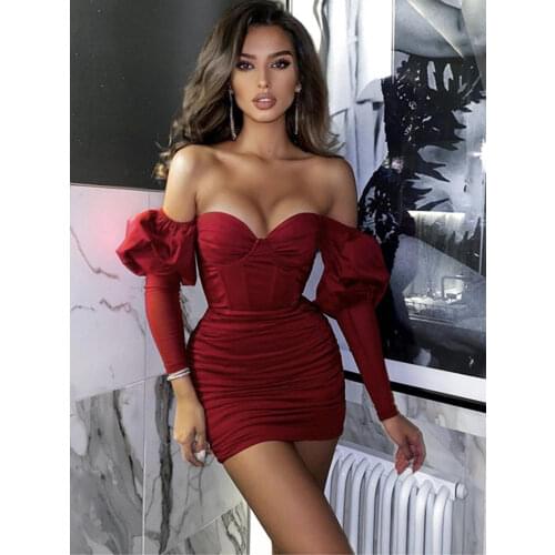 New Women Sexy Designer Red Bandage Dress 2021 Ladies Elegant Off the Shoulder Bodycon Party Dress Vestido 72cm