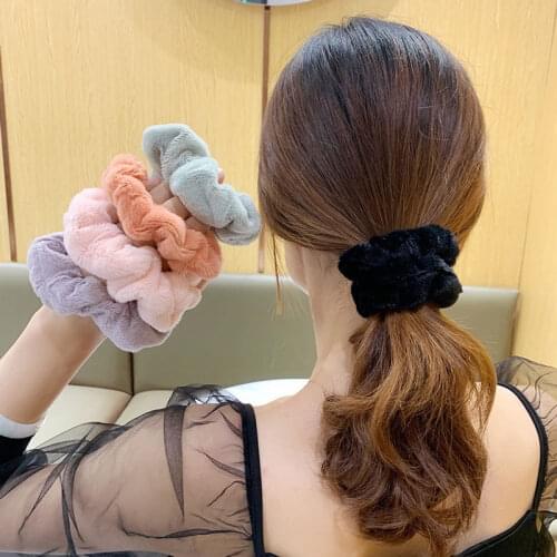 2021 Winter Warm Soft Cute Plush Scrunchie Women Girls Elastic Hair Rubber Bands Accessories Tie Hair Ring Rope Holder Headdress
