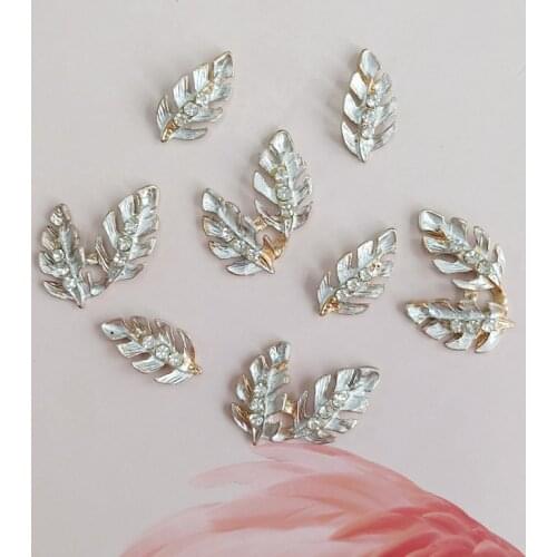 10 pcs/lot 2019New Rhinestone alloy leaves button for DIY Hair Accessories or bridal headwear decoration for Lady Best Gift