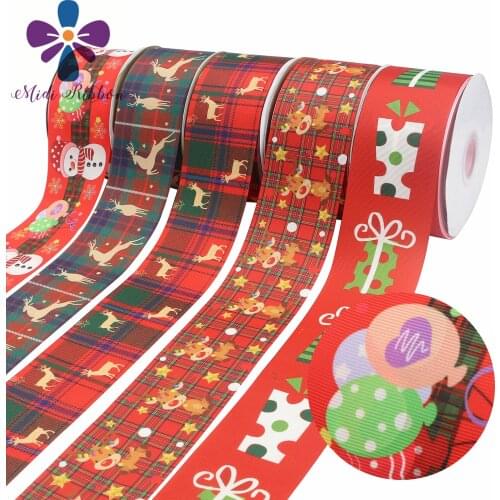 16mm-75mm Christmas Series Reindeer Snowman Snow Balloon Festival Celebration Cartoon Pattern Printed Ribbon 50 Yards / Roll