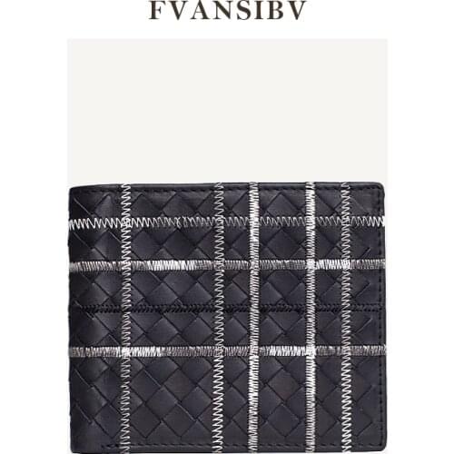 2021 New Fashion Embroidered Mens Short Business Wallet Authentic Leather Weave Luxury Brand Design Credit Card Holder Gift Box