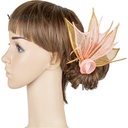21 Colors Leaf Design Small Fascinators Cute Girl Hats Party Occasion Wedding With Feather Hair Fascinators On Hair Clips MYQ021