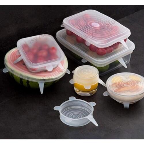 6 Pieces of Adjustable Silicone Lid Silicone Fresh Lid Reusable Food Packaging Bowl Pot Lid Silicone Stretchable Lid Cooking