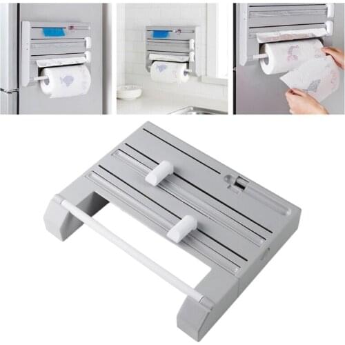 6 In 1 Multifunctional Kitchen Storage Rack Tin Foil Cling Film Cutter Storage Rack Paper Towel Garbage Bag Rack