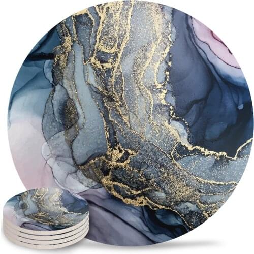 Grey and Gold Marble Abstract Placemats for Table Kitchen Coffee Table Decor Accessories Ceramic Coasters