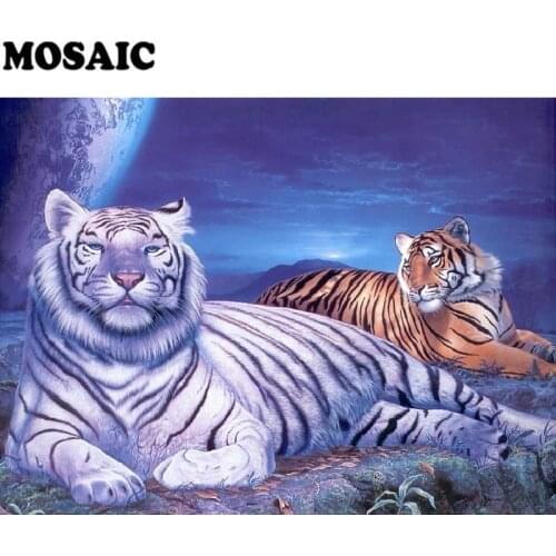 5d diy Diamond embroidery white tiger diamond painting Cross Stitch full square round drill Rhinestone mosaic decoration