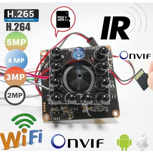 Camhi WiFi H.265 H.264 Wireless CCTV IP Camera SD Card 5MP PCB Board Module Pin Hole LENS & Antenna&Audio&940nm IR Led IR-Cut