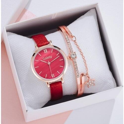 Zegarek damski Fashion Women Watches Bracelet Set Luxury Leather Quartz Watches Simple Black Ladies Watch reloj mujer