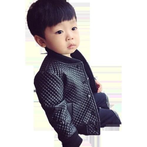 Childrens Leather Jackets 2019 Autumn Winter Baby Boys Round Neck PU Leather Jacket Kids Plus Velvet Warm Coat
