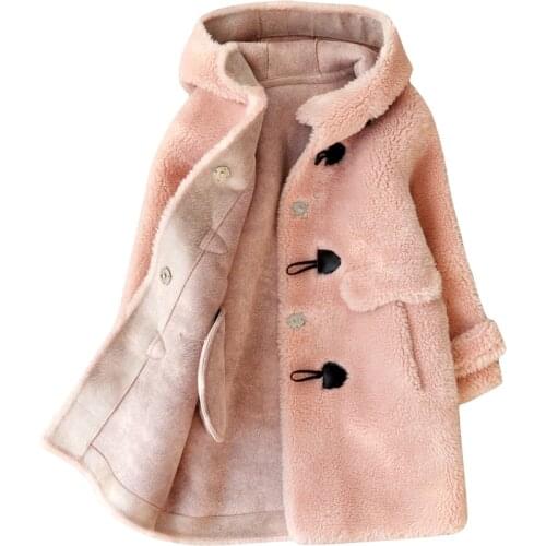 Girls suede coat autumn winter childrens lamb fur coat long woolen coat parent-child 5-16 years old