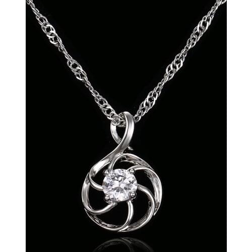 Emmaya Wholesale Cubic Zircon Round Pendant Necklace White Gold Color Wedding Necklaces for Women Cheap Crystal Jewelry