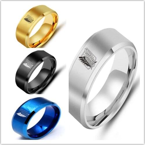 Anime Jewelry Attack on Titan Stainless Steel Ring Wings Of Liberty Flag Finger Rings For Men Women Jewelry Gifts Props