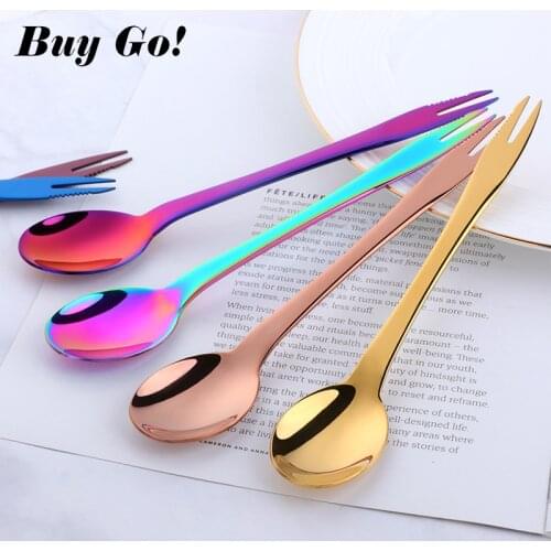Creative 3 In 1 Stainless Steel Dinner Spoon Fork Knife Dessert Soup Stir Spoon Noodles Salad Snack Fruit Fork Kitchen Tableware