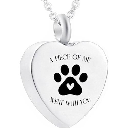 Cremation Jewelry Heart Pendant Cat Paw Stainless Steel Metal Urn Memorial with Filling Kit and Gift Velvet Bag