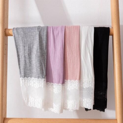 Girls Summer Leggings 2021 Childrens Lace Cotton Leggings Girls Stitching Pants For Kids Calf-Length Trousers