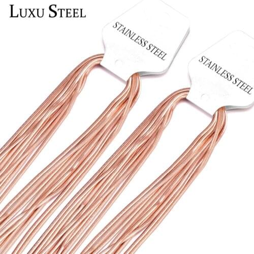 LUXUSTEEL 10pcs/Lots Stainless Steel Chain Necklaces Rose Gold/Black Length 18inch to 24inch Tabular Snake Wholesale Necklace
