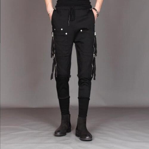 M-3xl 2020 New Autumn Men Casual Zipper Decorative Beam Pants Boots Pants Multi-pocket Hair Stylist Tapered Pants Tide Costumes