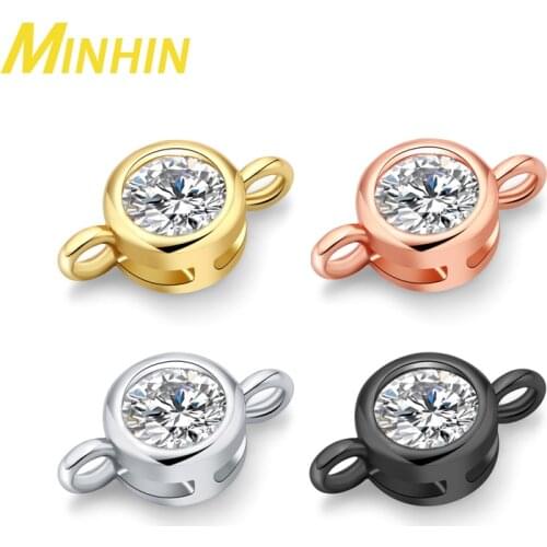 MINHIN 5pcs/lot Round Micro Pave Cubic Zirconia Connection Beads Jewelry Making for Necklaces Bracelet Accessories