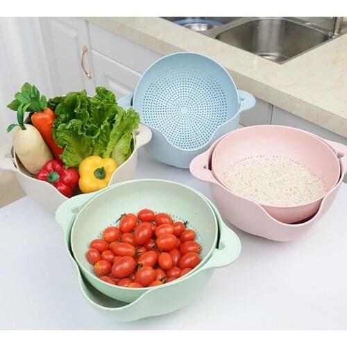Multi-purpose Kitchen Drain Basket Bowl Double-layer Rotating Washing Vegetables Drain Basin Cleaning Fruit Drain Storage Basket