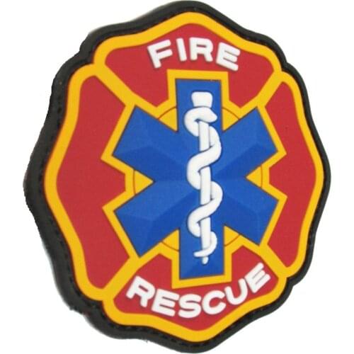 FIRE & RESCUE 3D PVC EMS MEDIC RED BLUE CROSS COLOR PATCH FIRE RESCUE Maltese Cross Star of Life PVC Patch