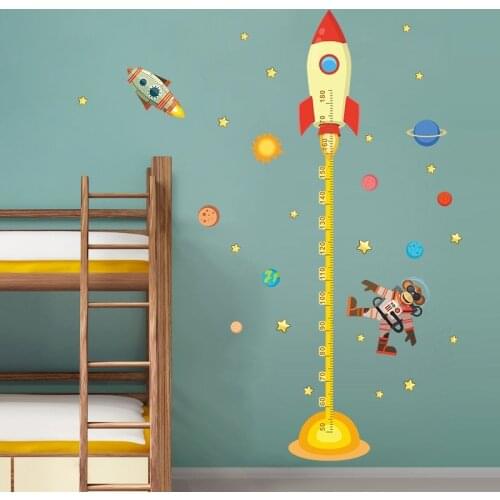 Monkey Rocket Out To Space Height Measure Wall Sticker For Children Room Pvc Growth Chart Home Decals Cartoon Mural Art Poster