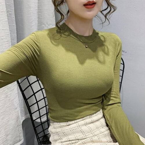 Solid Color Long Sleeved Blue Woman Clothes WomenS T-Shirts Harajuku Vintage Tops Blouses Spring Autumn Winter 2020 D0630