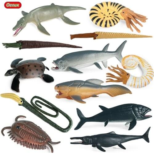 Oenux Prehistoric Sealife Animals Shark Whale Nautilus Model Action Figures Small Marine Miniature PVC Cute Educational Kid Toys