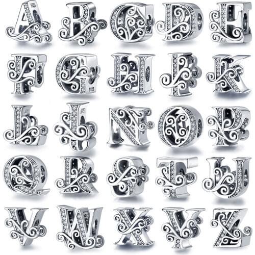Pandach 100% Real 925 Sterling Silver Letter Alphabet A-Z Charm Name Bead Fit Original Bracelet Pendant Jewelry CMC030