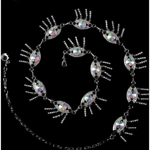 New Womens Ladies Girls Belly dance Fashion Metal Charm Chain Waist Belt Beautiful eyes diamond Dress Belt Gift