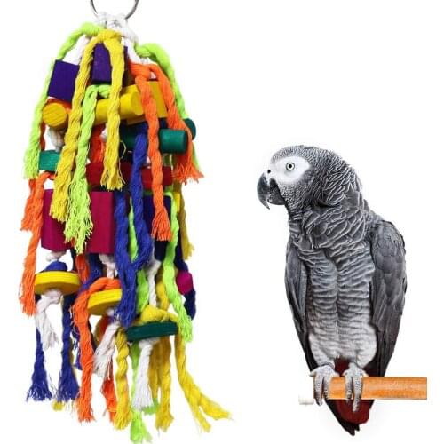 Bird Parrot Toy Natural Wooden Colorful Square Cardboard Building Blocks Chewing Bite Hanging Cage Swing Climb Chew Toys