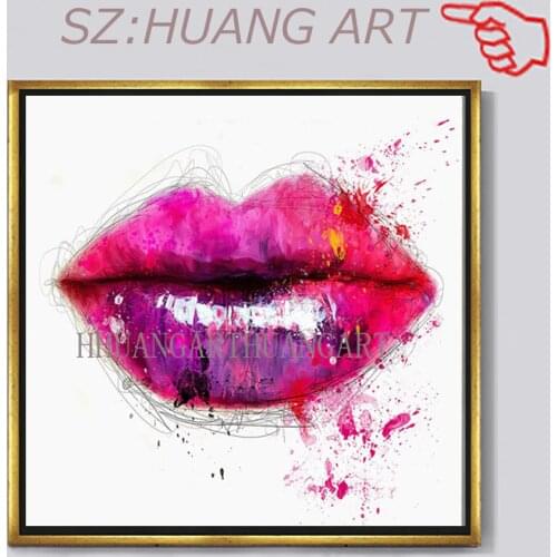 Hand-painted Sexy Red Lips Oil Painting on Canvas Wall Decor Poster and Canvas for Room Wall Art Office Home Decor Artwork