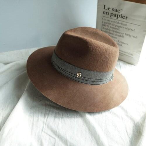 Elegant Wide Brim Panama Hat Australian Wool Felt Hat Women Wedding Party Fedora Hat Ladies Floppy Gray Ribbon Church Derby Hats