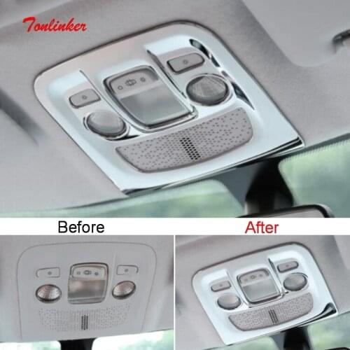 Tonlinker Interior Front/Rear Readlight Cover Case Stickers for Peugeot 2008 2014 Car Styling 1 Pcs ABS Chrome Cover sticker